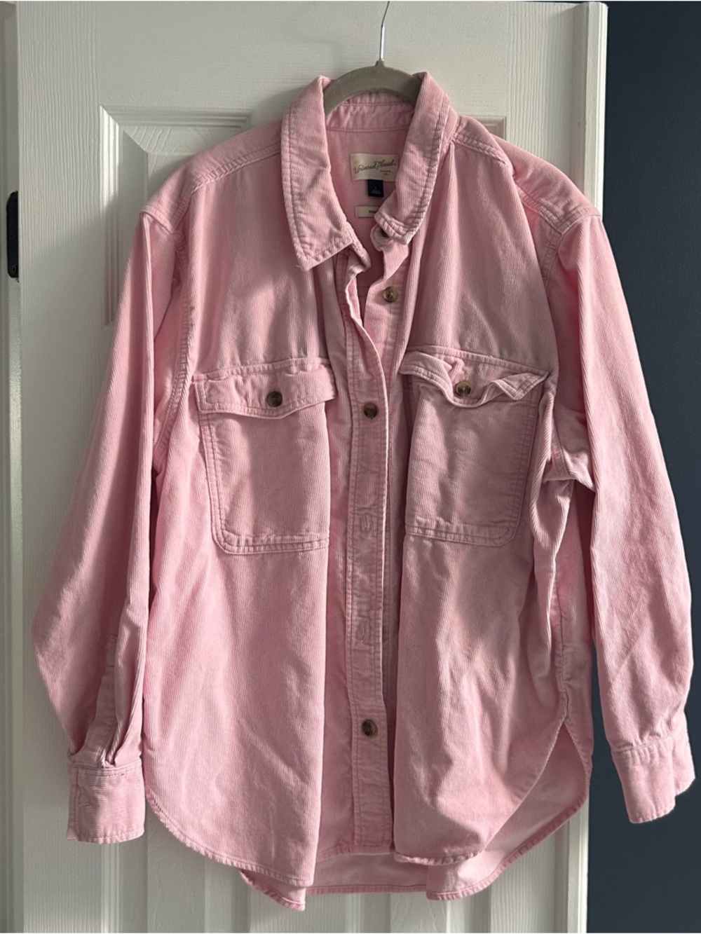 Light Pink Button-Up Shirt Jacket corduroy